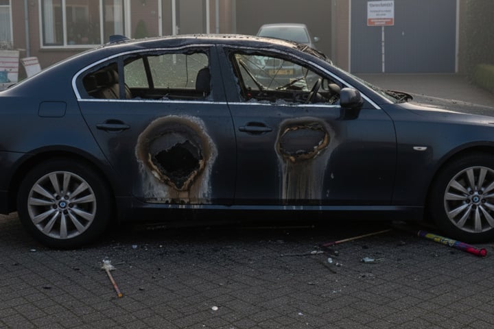 Vuurwerkschade op auto